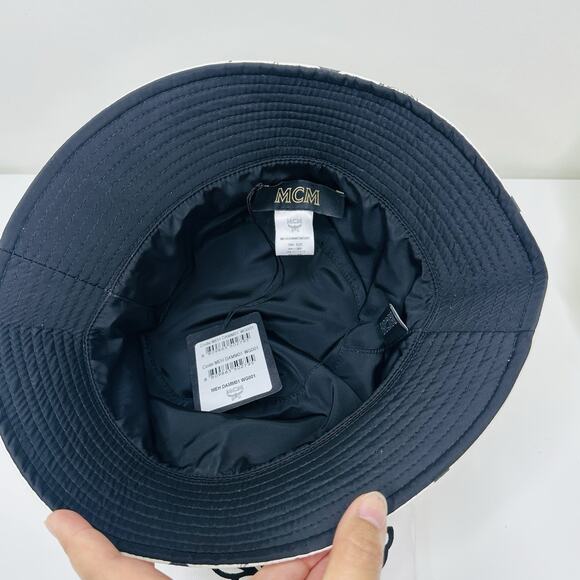 MCM White Visetos Monogram Bandana Print Logo Reversible Bucket Hat NWT $320 - Picture 9 of 10